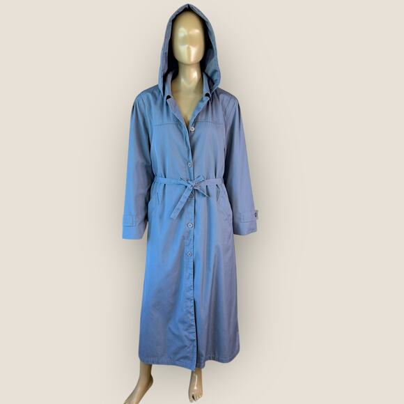 London Fog Vintage Maincoats Wool Blend Liner Trench Coat Hooded Womens 14 Blue - Picture 1 of 15